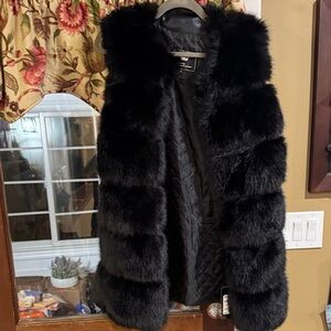 Luxurious Black Faux Fur Coat